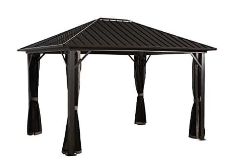 Sojag Outdoor 10' x 12' Genova Hardtop Gazebo 4-Season Outdoor Shelter with Mosquito Net, Dark Brown