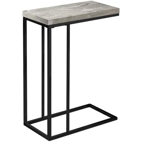 Monarch Specialties I 3404 Accent Table, C-Shaped, End, Side, Snack, Living Room, Bedroom, Metal, Laminate, Grey, Black, Contemporary, Modern