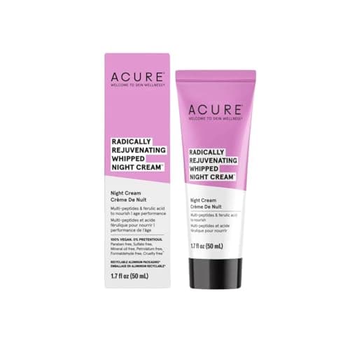 Acure Radically Rejuvenating Whipped Night Cream 100% Vegan Provides Anti-Aging Support Multi-Peptides, Ferulic Acid & Vitamin C - Hydrates & Rejuvenates, 1.7 fl Oz (ET1155)