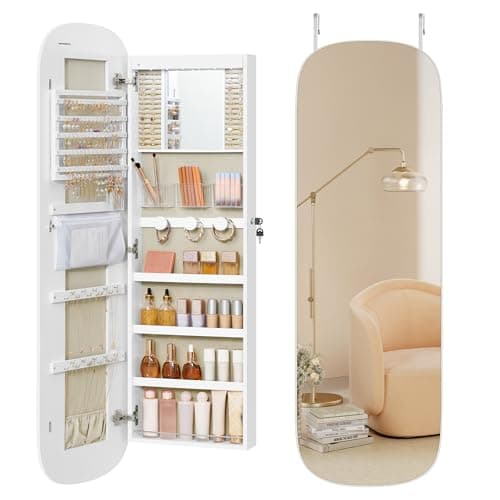 SONGMICS Mirror Jewelry Cabinet Armoire with Built-in LED Lights Wall ...