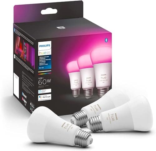 Philips Hue White and Colour Ambiance A19 E26 LED Smart Bulb, Bluetooth & Zigbee Compatible (Hue Hub Optional), Works with Alexa & Google Assistant A Certified for Humans Device (562785),3 Pack