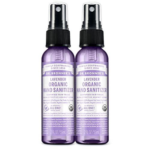 Dr. Bronner's - Organic Hand Sanitizer Spray (Lavender, 59 mL, 2-Pack) - Simple and Effective Formula, Cleanses & Sanitizes, No Harsh Chemicals, Moisturizes and Cleans Hands