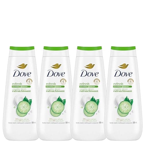 Dove Refresh Body Wash for 24hr Lotion-Soft Skin, Cucumber & Green Tea, Gentle Moisturizing Body Wash, 325mL, Pack of 4