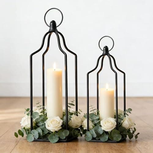Rustic Chic Metal Candle Lantern Set of 2 | Antique Farmhouse