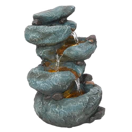 Alpine Corporation - Outdoor 3-Tier Rock Waterfall Fountain with LED ...