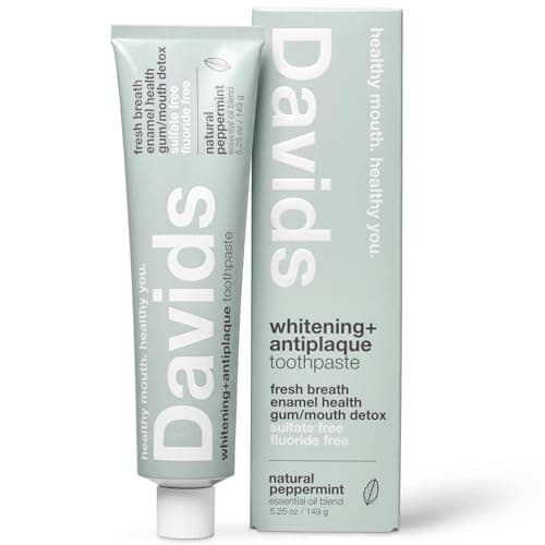 David's Natural Toothpaste, Whitening, Antiplaque, Fluoride-Free, SLS-Free, Xylitol, Peppermint Oil, 5.25 OZ