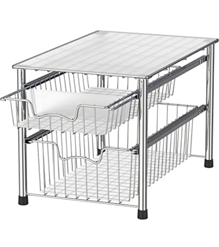 SimpleHouseware 2 Tier Stackable Storage Bin, Sliding Basket Drawer ...