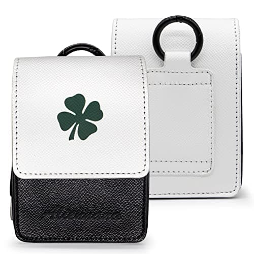 Golf Rangefinder Case Premium Leather for Bushnell Callaway Universal Range Finder Carry Bag with Tee Holder Belt Clip for Most Brands Rangefinders (Black+White)
