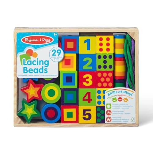 Melissa & Doug Deluxe Wooden Lacing Beads - Educational Activity With 27 Beads and 2 Laces | Beads For Toddlers, Fine Motor Skills Lacing Toys For Toddlers And Kids Ages 3+
