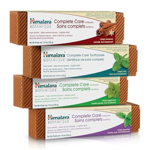 Himalaya Botanique Complete Care Toothpaste, for Brighter Teeth and Fresh Breath, Natural, Fluoride-Free, SLS-Free, Carrageenan-Free & Gluten-Free, Vegan, 150 g (5.29 oz), Variety 4 Pack