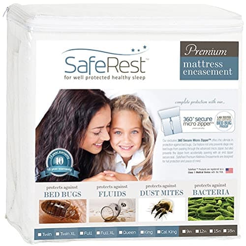 King Size SafeRest Premium Waterproof Lab Certified Bed Bug Proof Zippered Mattress Encasement (Fits 15-18 in. H) - Designed for Complete Bed Bug, Dust Mite and Fluid Protection