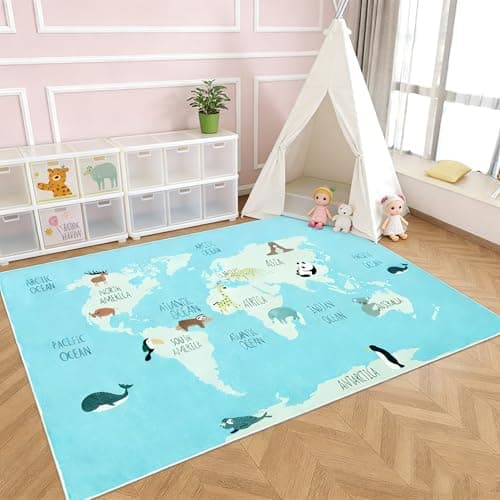 USTIDE Blue Map Rug 5X7 Kids Area …