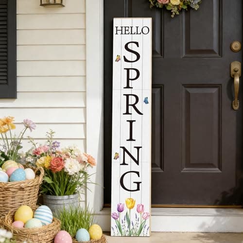Amazon.com : Hello Spring Wooden Porch Sign 47" Tulip Large Welcome ...
