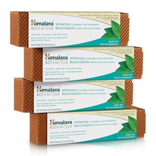 Himalaya Botanique Complete Care Whitening Toothpaste, Simply Mint, Natural, Fluoride-Free, SLS Free, Carrageenan Free & Gluten Free, Vegan, 150 g (5.29 oz), 4 Pack