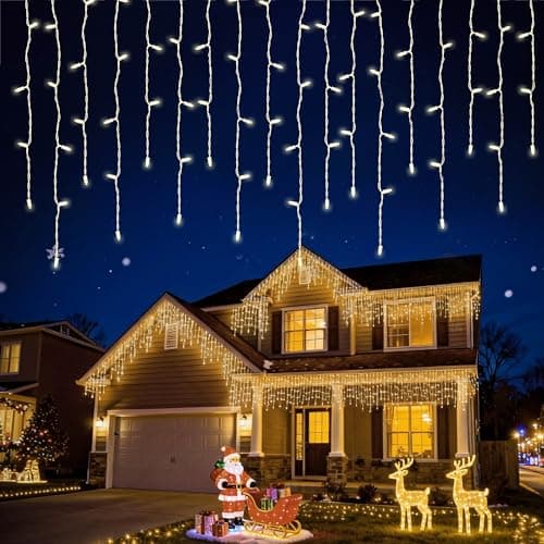 NOMA Advanced Super Bright Twinkle Icicle LED Lights, Warm White, 70-pc ...