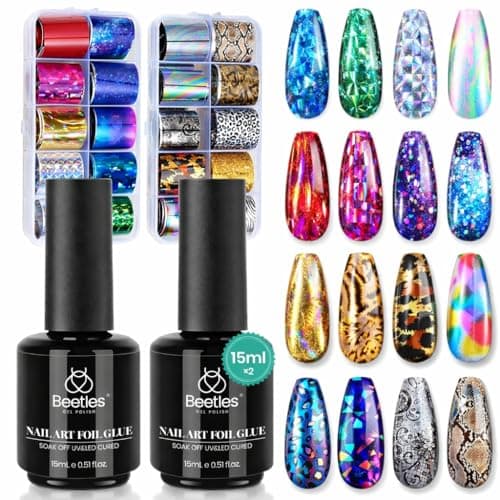 Beetles Nail Art Foil Glue Gel for Foil Stickers Nail Glue Transfer Tips Star Glues Nail Art Manicure DIY LED Lamp Required Soak Off 15ML 2 Bottle