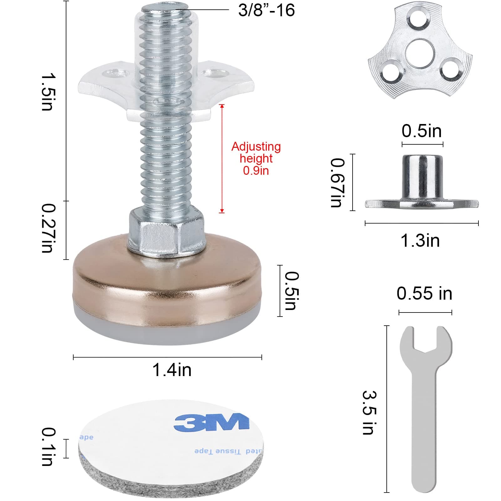 Snapklik.com : Heavy Duty Furniture Levelers 3/8-16 Thread W/ T-Nut Kit ...