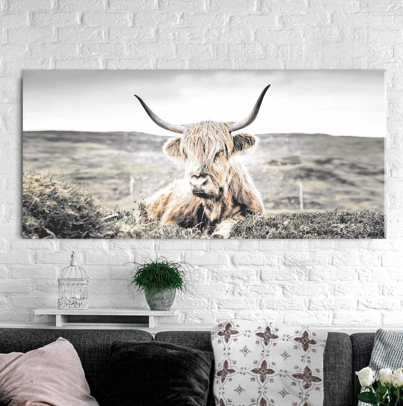 Amazon.com: Sense Of Art| Highland Cattle Wall Art| Farmhouse wall ...