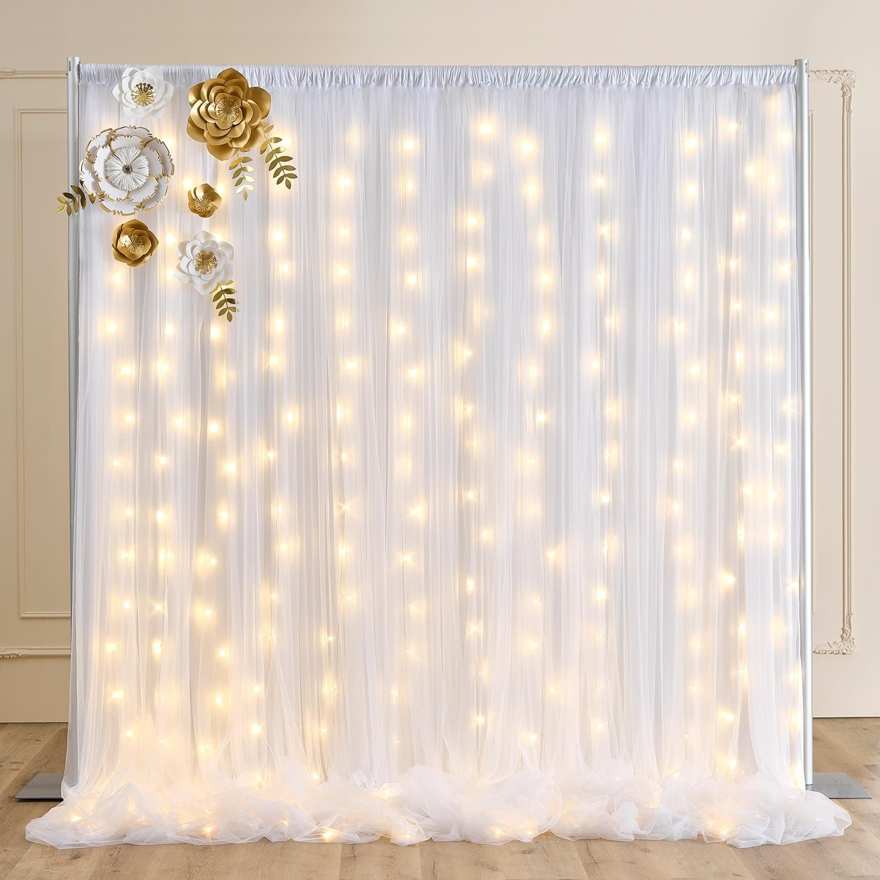Amazon.com : 10ft x 10ft White Tulle Backdrop Curtain Panels with ...