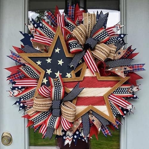 Wreath Patriotic Burlap Patriotic Door Wreath July 4th Memrorial Day ...