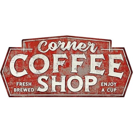 Open Road Brands Corner Coffee Shop Metal Sign - Large Vintage Coffee ...