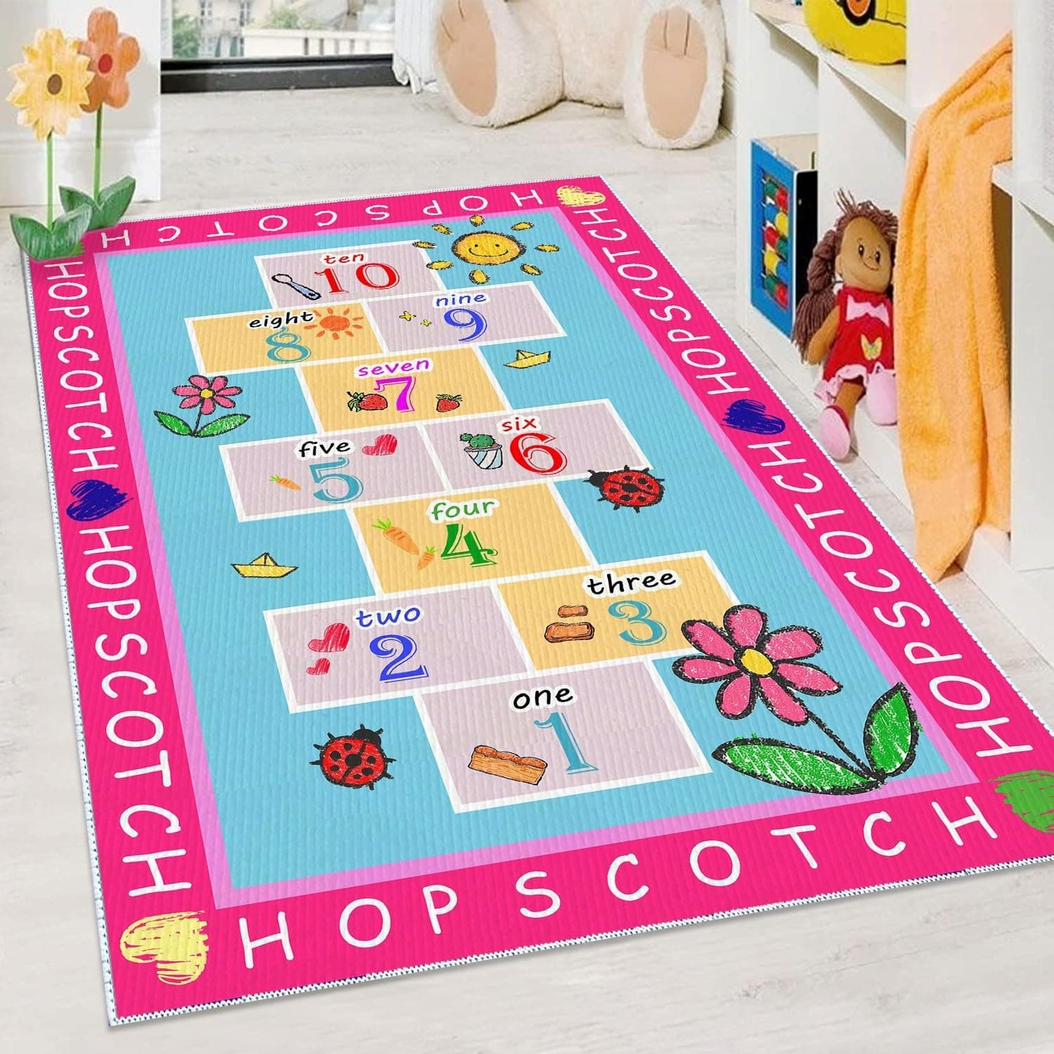 Amazon.com: DoRlPIeY Kids Hopscotch Rug,4x6 Hop and Count Pink Game Mat ...