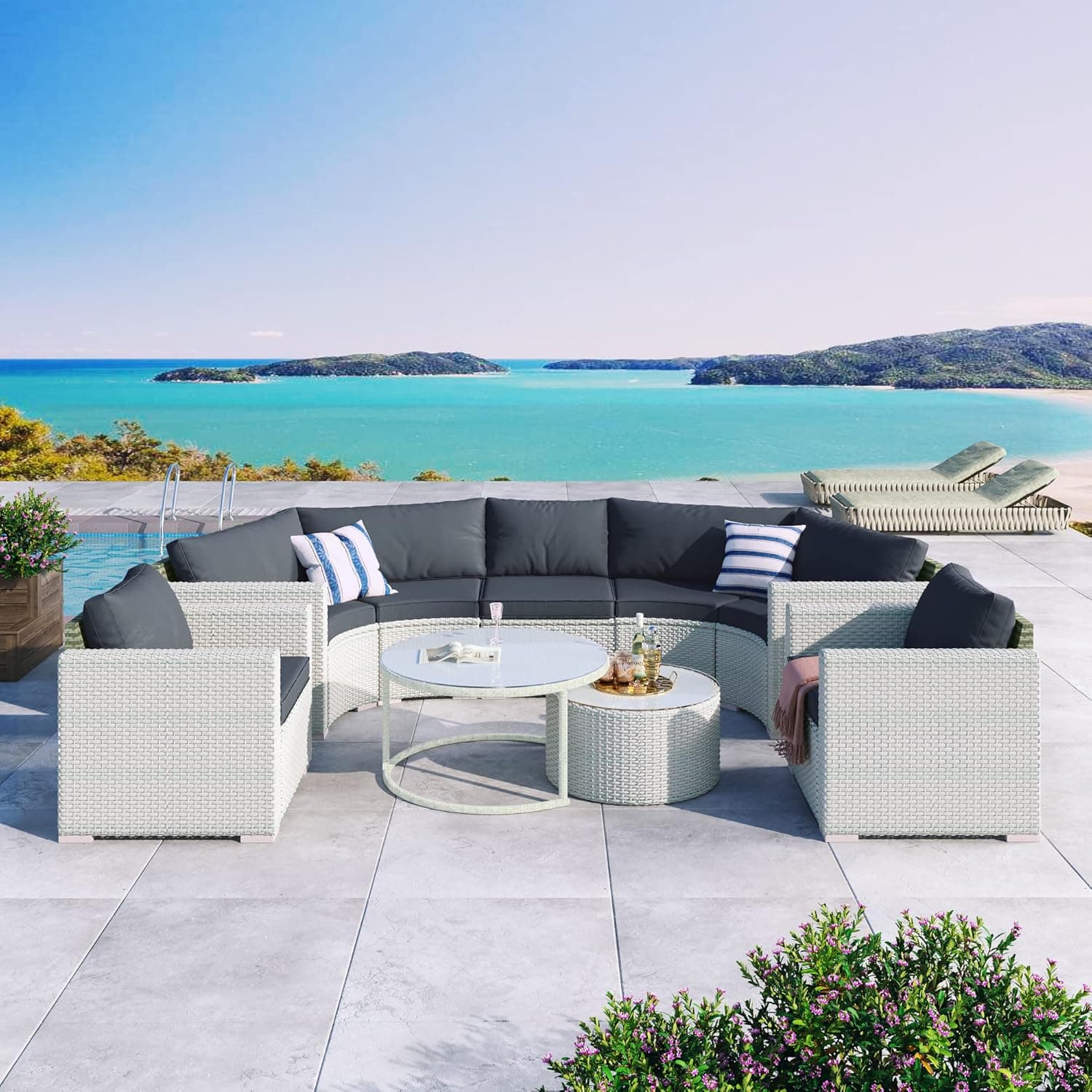Amazon.com: YSWH 9-Piece Curved Outdoor Sofa Set, Patio Half Moon ...