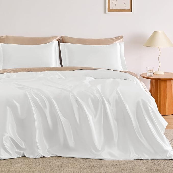 Amazon.com: Bedsure Satin Twin Duvet Cover, Luxury Silk Like Pure White ...