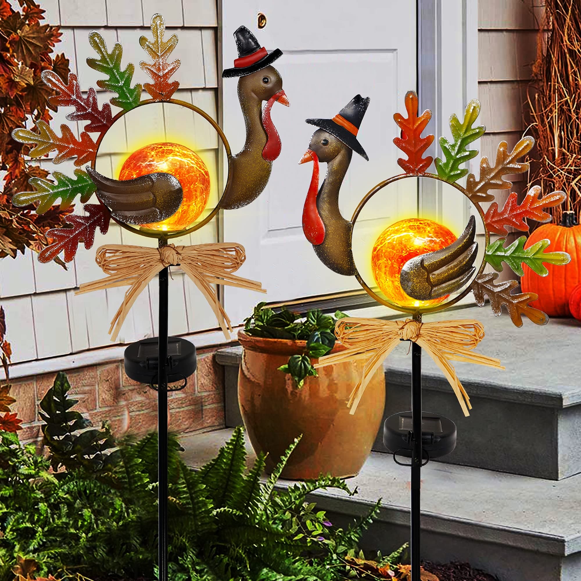 Juegoal 41 Inch Solar Lighted Turkey Yard Stakes, Thanksgiving Yard ...