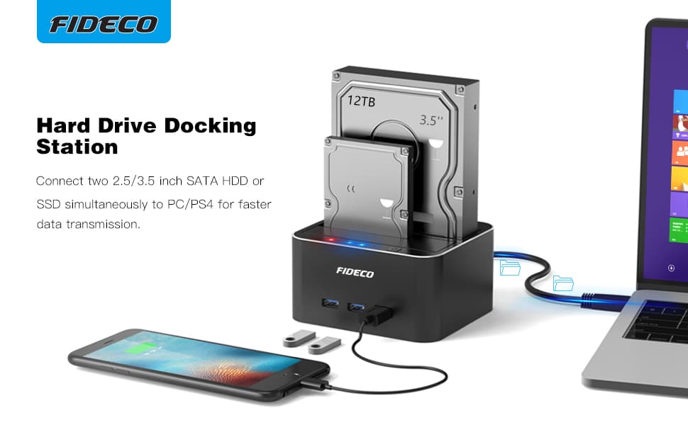 FIDECO USB 3.0 to SATA Dual Bay External Hard Drive Docking Station for ...