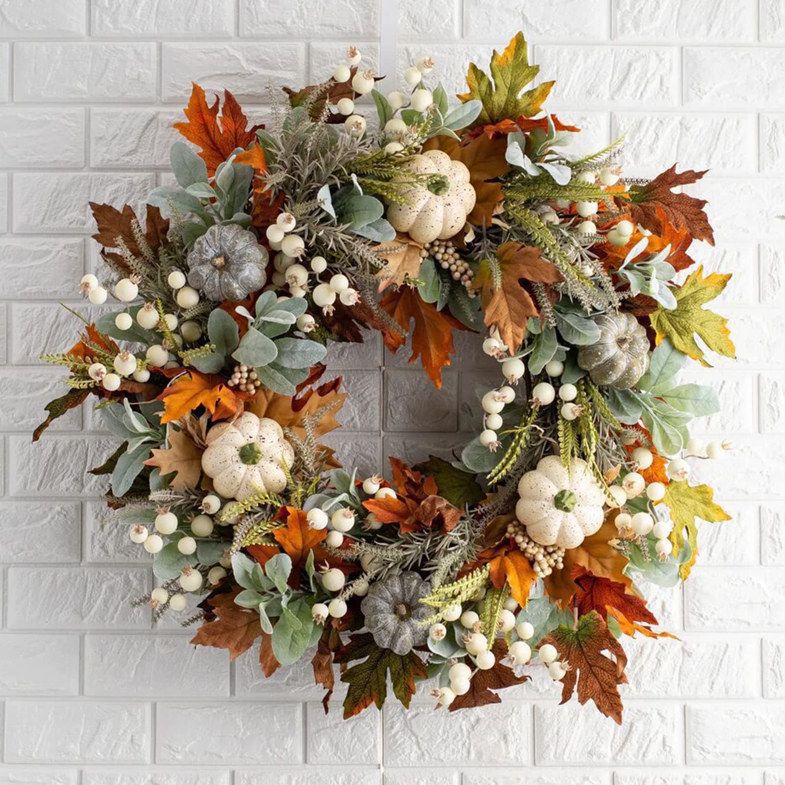 Couronne de citrouille artificielle d'automne, couronne de porte d ...