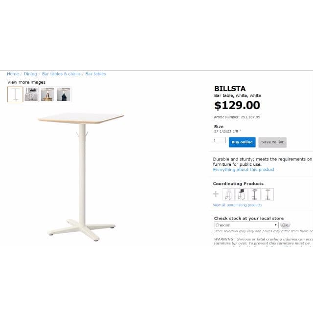 IKEA BILLSTA Bar Table, Furniture & Home Living, Furniture, Tables ...
