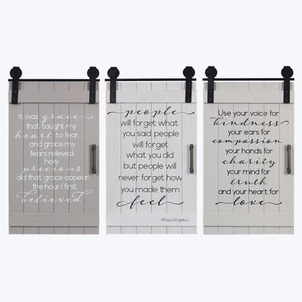 Y21405 – WOOD RUSTIC MODERN BARN DOOR STYLE WALL SIGNS. 3 ASSORTED ...