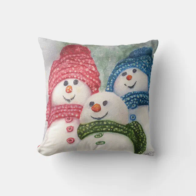 HAPPY SNOWMAN FAMILY THROW PILLOW | Zazzle
