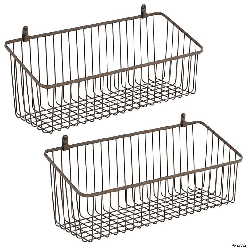 mDesign Metal Wire Wall Mounted Storage Organizer Basket Bin, 2 Pack ...