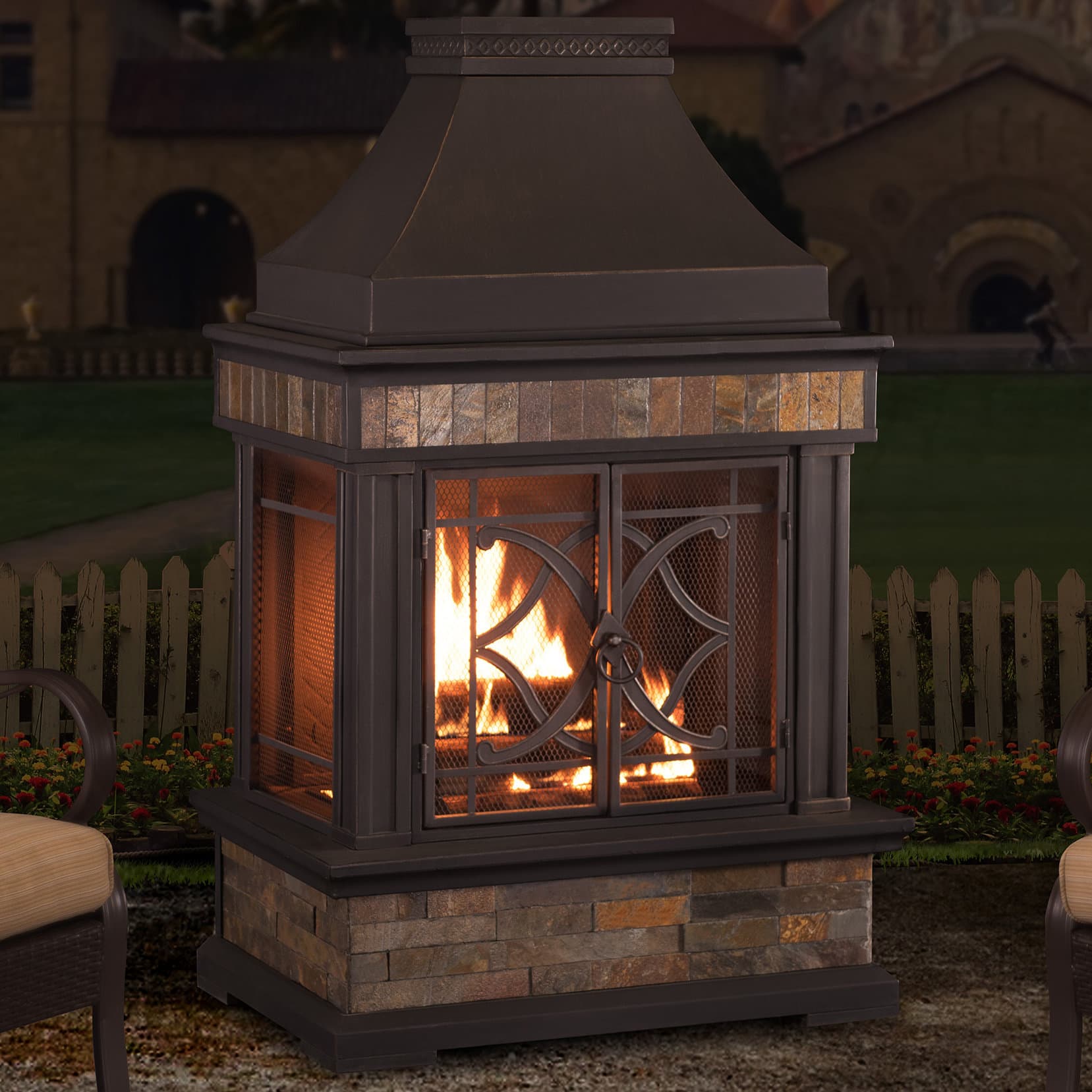 Sunjoy Heirloom Steel Wood Burning Outdoor Outdoor Fireplace & Reviews ...