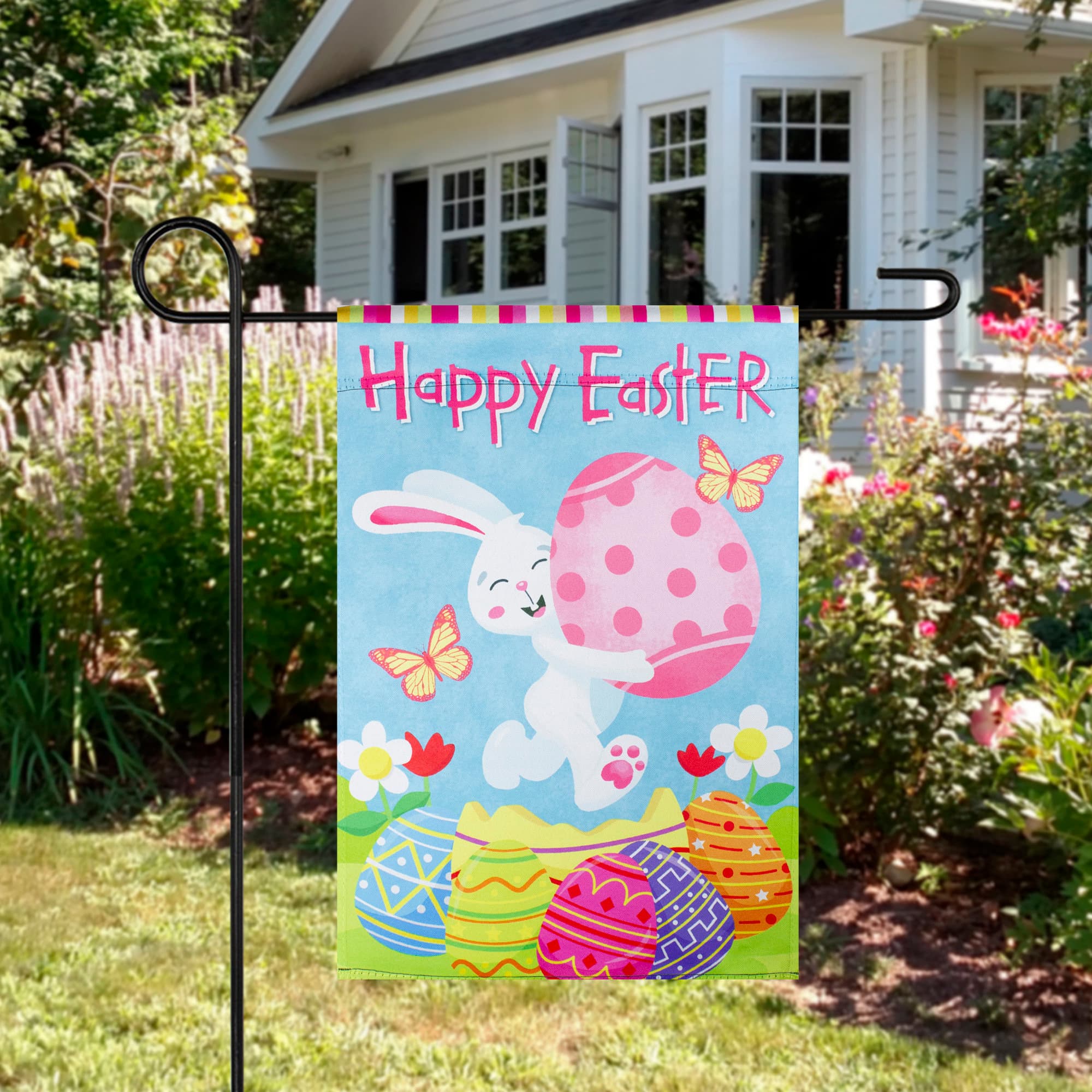 Northlight Happy Easter Bunny with Eggs Outdoor House Flag | Wayfair