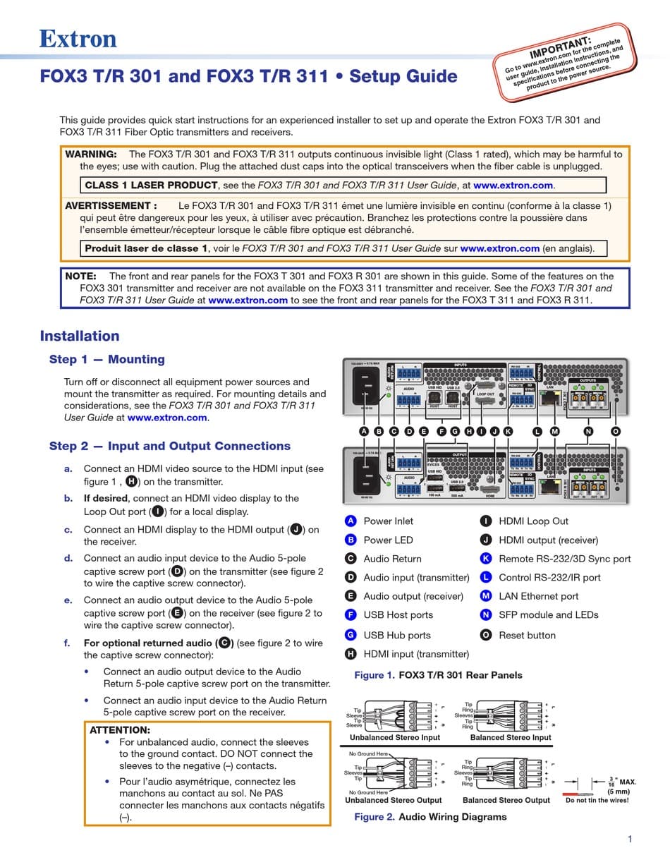 EXTRON ELECTRONICS FOX3 T 301 SETUP MANUAL Pdf Download | ManualsLib