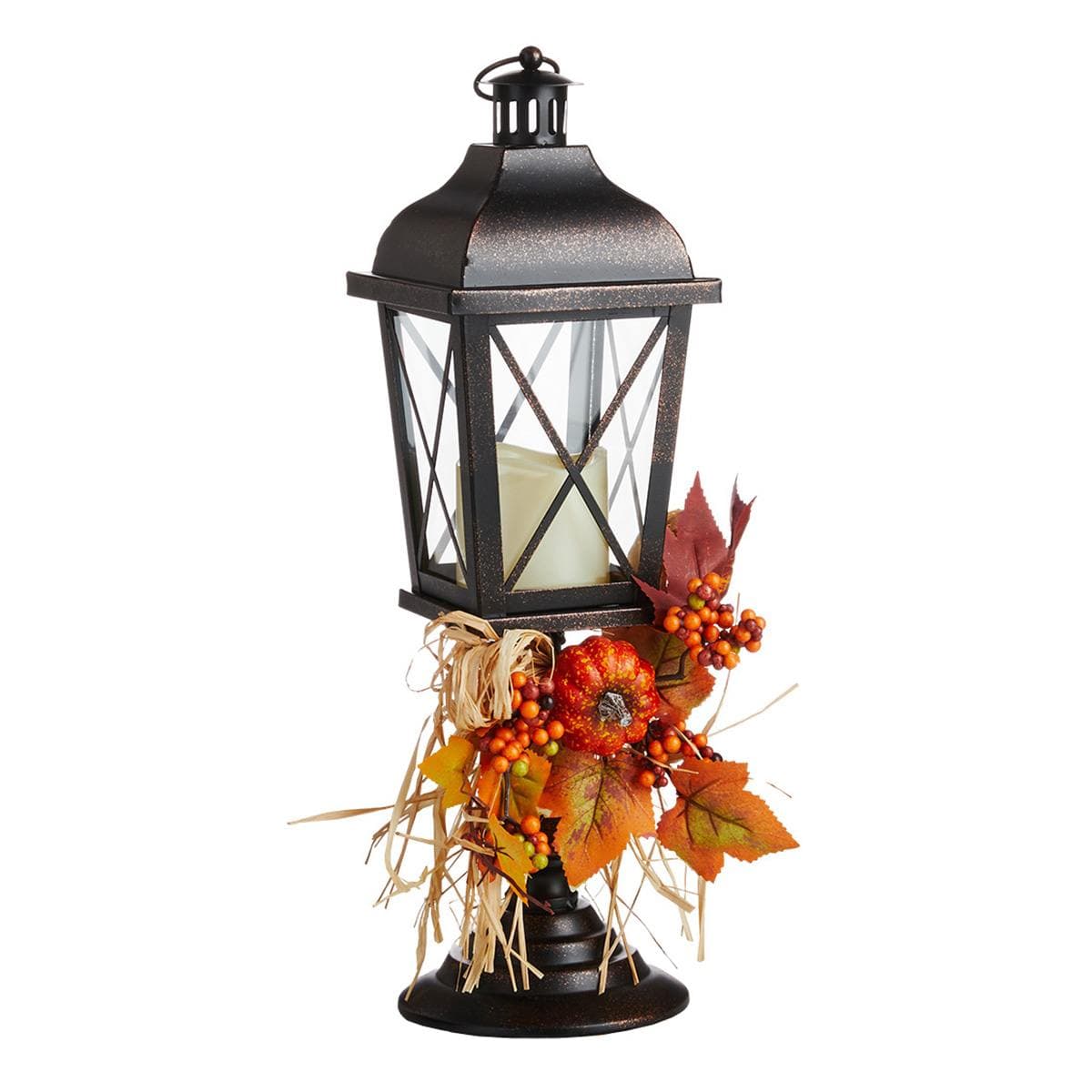 Homespun Harvest Rustic Metal Lantern with Pumpkins 19in | At Home