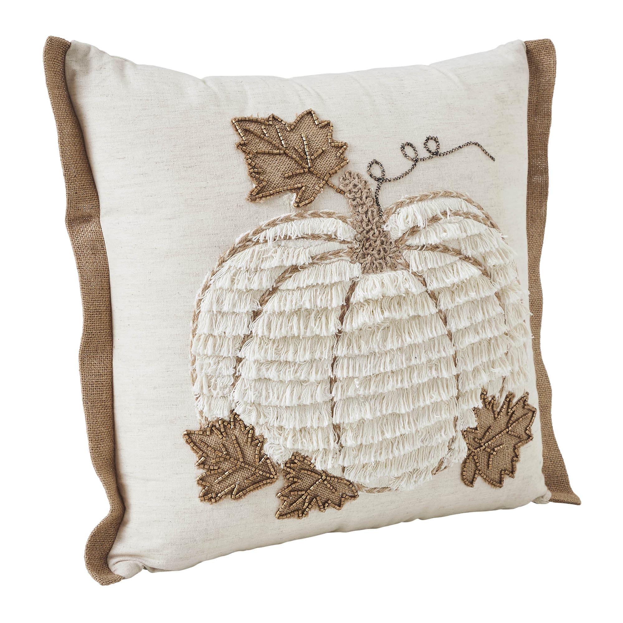 Fall Harvest Farmhouse Embroidered Pumpkin Jute Flange Throw Pillow ...
