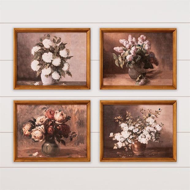 Still Life Botanical Framed Art of 4 | Antique Farmhouse