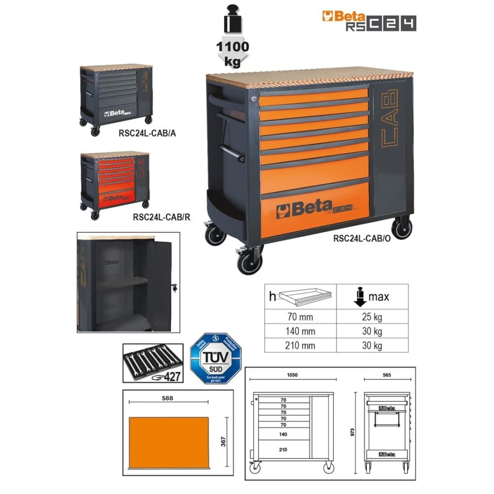 Mobile roller cab with 7 drawers and tool cabinet - Beta article RSC24L ...