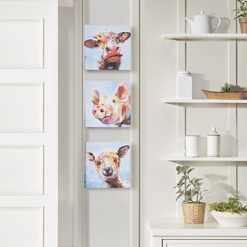 Farm Animals Printed Canvas 3 Piece Set - Brown Interiors