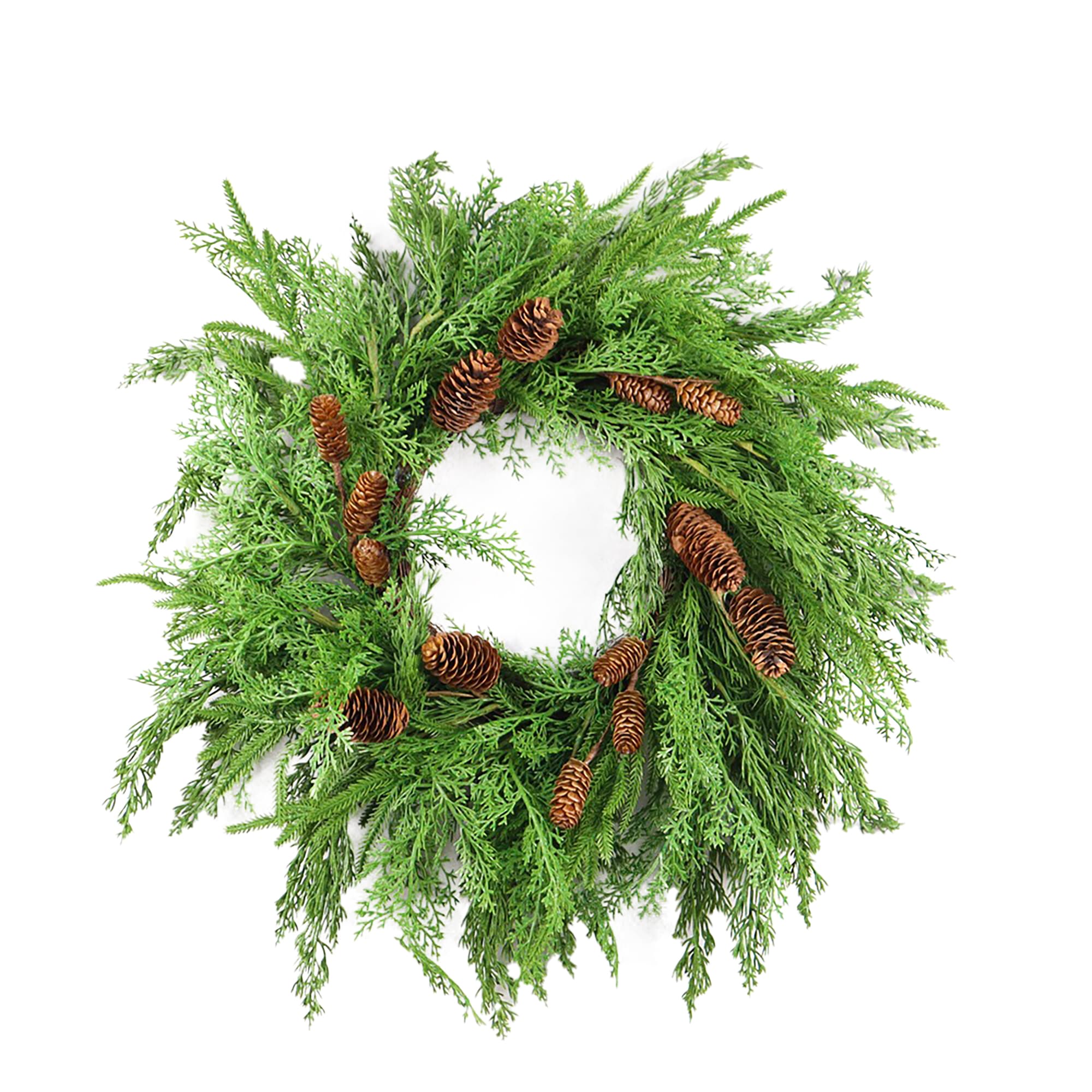 WREATH MIXED EVERGREEN/CEDAR REAL TOUCH 18" GREEN/NATURAL W/ PINE CONES ...