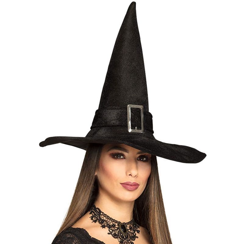 Deluxe Black Velvet Witch Hat with Silver Buckle