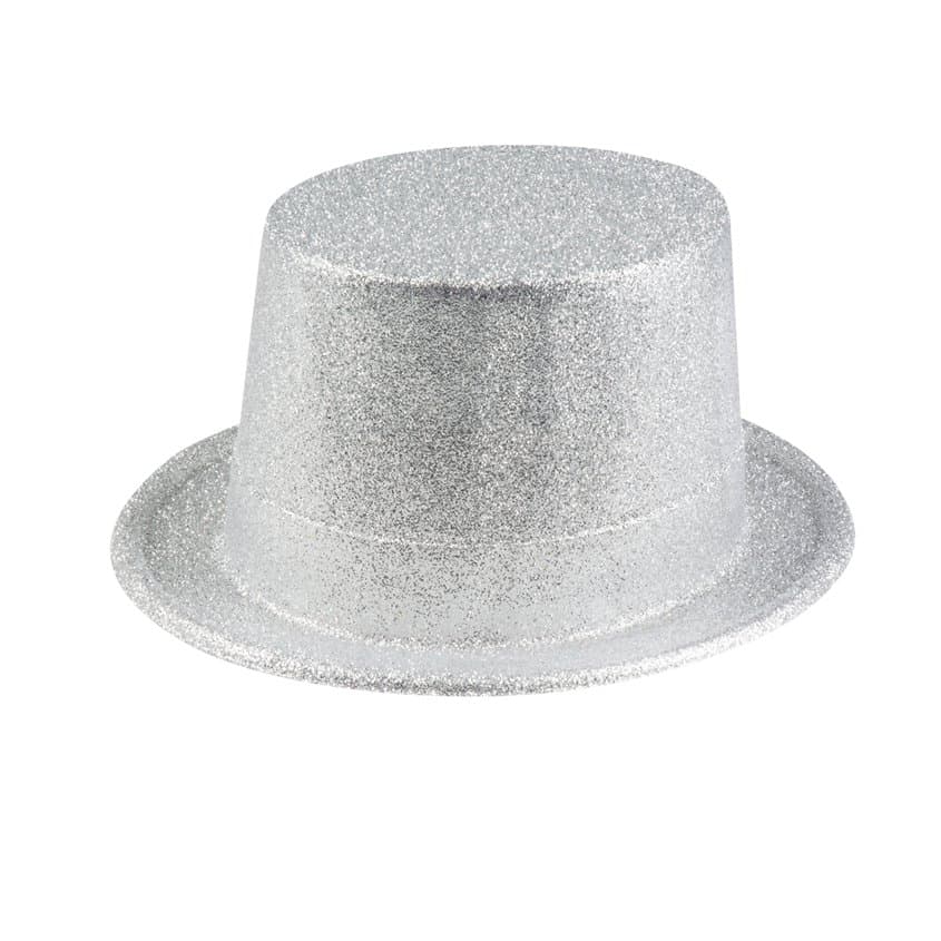 Silver Glitter Top Hat, Sparkly Silver Top Hats