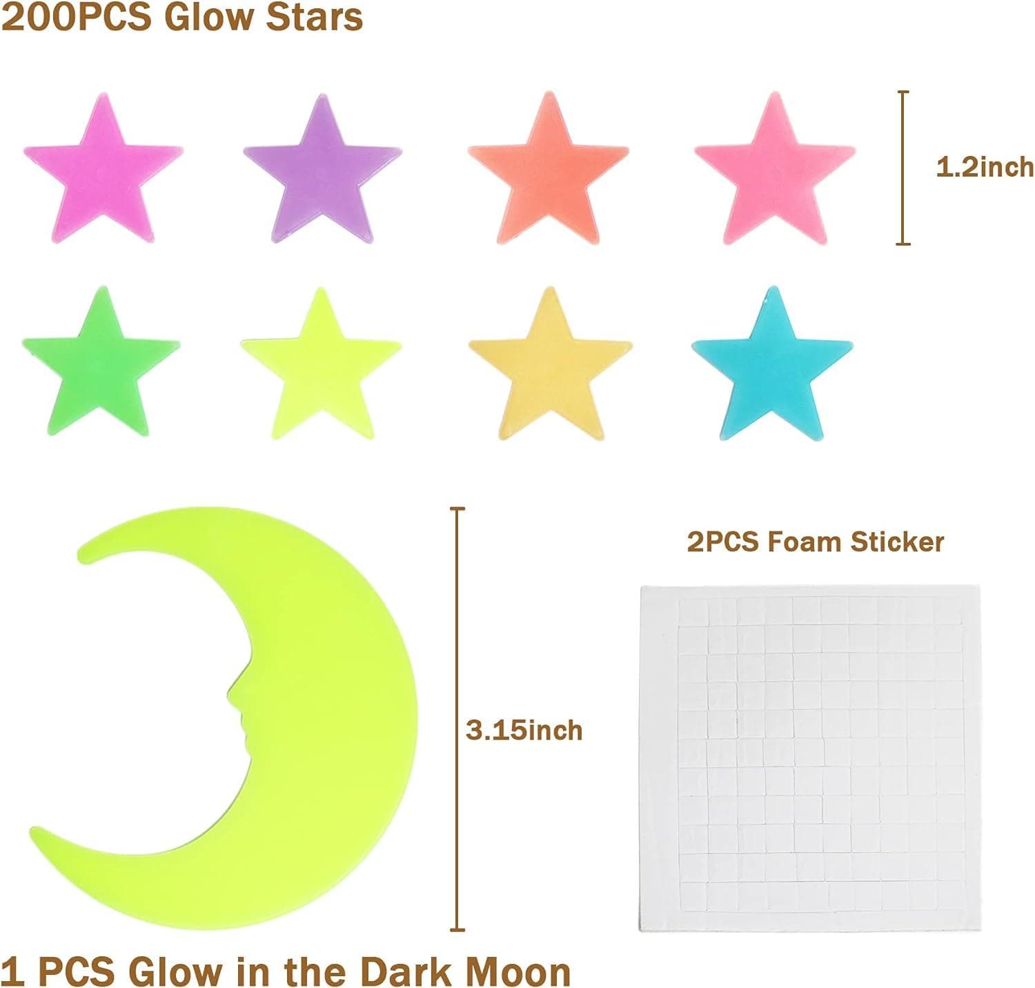 200pcs Glow in The Dark Stars & Moon Stickers for Ceiling - 3D Luminous ...