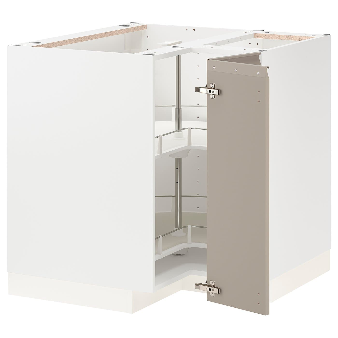 METOD corner base cabinet with carousel, white/Upplöv matt dark beige ...