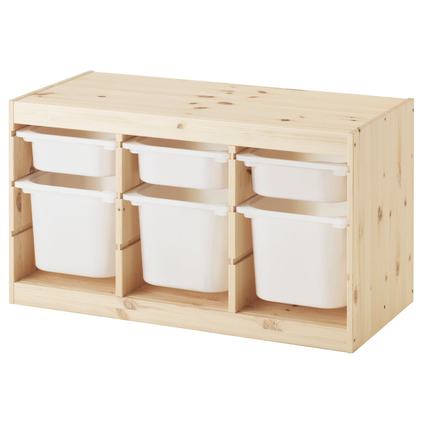 TROFAST storage combination with boxes, light white stained pine/white ...