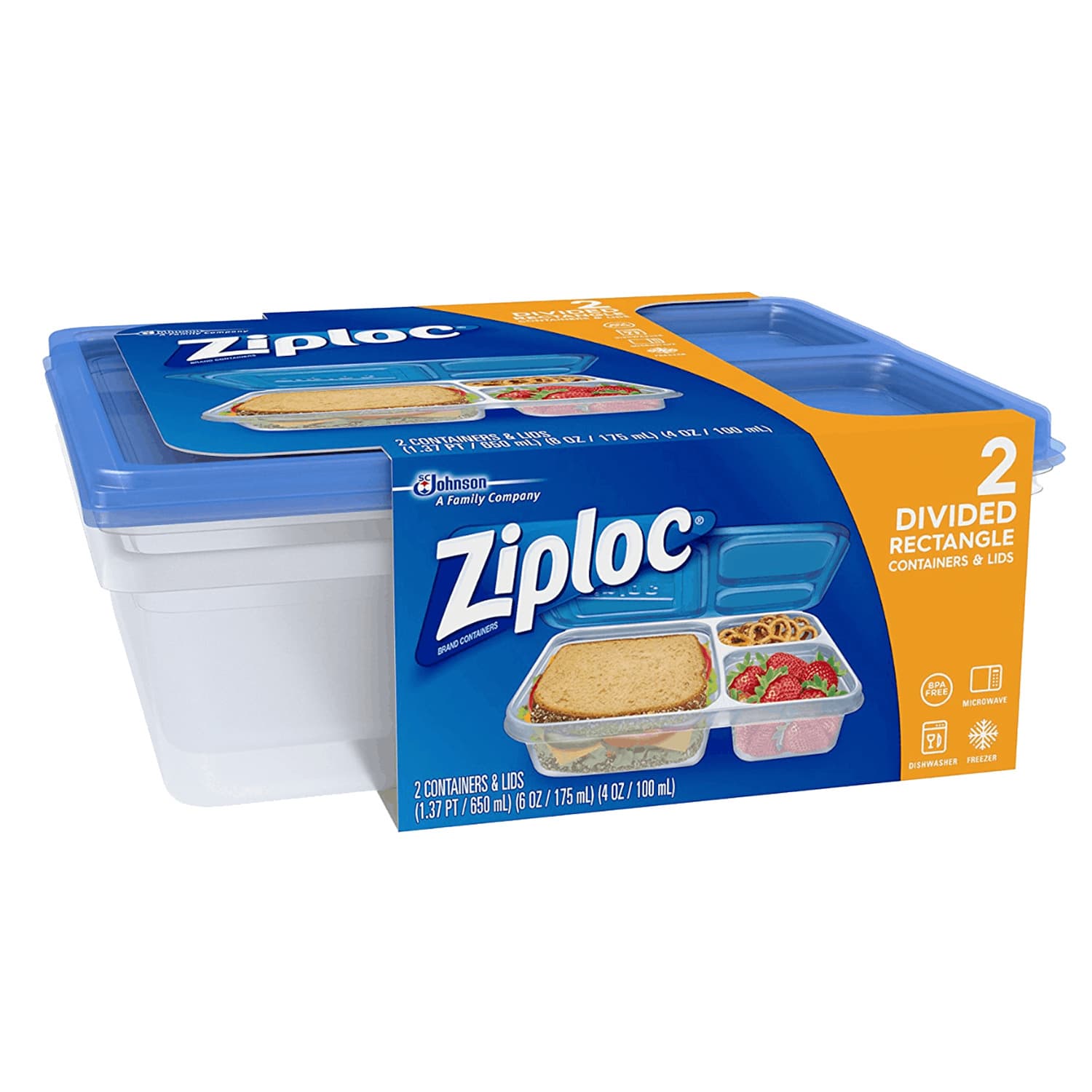 Ziploc - Divided rectangle containers and lids, pk. of 2 | Rossy